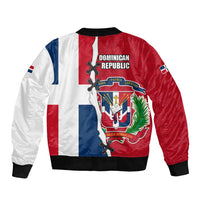 Dominican Republic Flag Half Zip Design Sleeve Zip Bomber Jacket with Coat of Arms and Taino Symbol - Wonder Print Shop