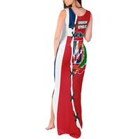 Dominican Republic Flag Half Zip Design Tank Maxi Dress with Coat of Arms and Taino Symbol - Wonder Print Shop