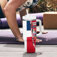 Dominican Republic Flag Half Zip Design Tumbler With Handle with Coat of Arms and Taino Symbol - Wonder Print Shop