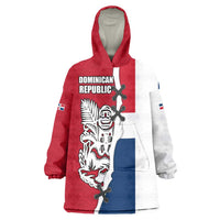 Dominican Republic Flag Half Zip Design Wearable Blanket Hoodie with Coat of Arms and Taino Symbol - Wonder Print Shop