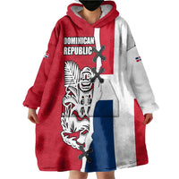 Dominican Republic Flag Half Zip Design Wearable Blanket Hoodie with Coat of Arms and Taino Symbol - Wonder Print Shop