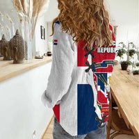 Dominican Republic Flag Half Zip Design Women Casual Shirt with Coat of Arms and Taino Symbol - Wonder Print Shop