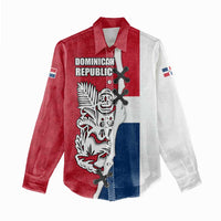 Dominican Republic Flag Half Zip Design Women Casual Shirt with Coat of Arms and Taino Symbol - Wonder Print Shop