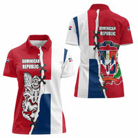 Dominican Republic Flag Half Zip Design Women Polo Shirt with Coat of Arms and Taino Symbol - Wonder Print Shop