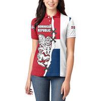 Dominican Republic Flag Half Zip Design Women Polo Shirt with Coat of Arms and Taino Symbol - Wonder Print Shop