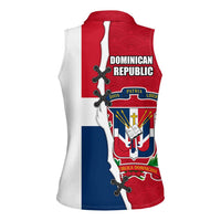 Dominican Republic Flag Half Zip Design Women Sleeveless Polo Shirt with Coat of Arms and Taino Symbol - Wonder Print Shop