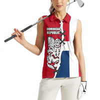 Dominican Republic Flag Half Zip Design Women Sleeveless Polo Shirt with Coat of Arms and Taino Symbol - Wonder Print Shop