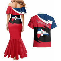 Dominican Republic Flag Couples Matching Mermaid Dress and Hawaiian Shirt with Map National Coat of Arms Island Silhouette - Wonder Print Shop
