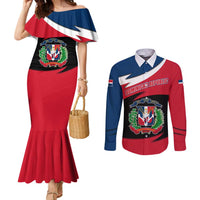 Dominican Republic Flag Couples Matching Mermaid Dress and Long Sleeve Button Shirt with Map National Coat of Arms Island Silhouette - Wonder Print Shop