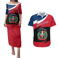 Dominican Republic Flag Couples Matching Puletasi and Hawaiian Shirt with Map National Coat of Arms Island Silhouette - Wonder Print Shop