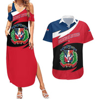 Dominican Republic Flag Couples Matching Summer Maxi Dress and Hawaiian Shirt with Map National Coat of Arms Island Silhouette - Wonder Print Shop
