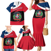 Dominican Republic Flag Family Matching Mermaid Dress and Hawaiian Shirt with Map National Coat of Arms Island Silhouette - Wonder Print Shop
