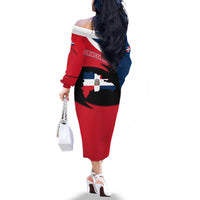 Dominican Republic Flag Family Matching Off The Shoulder Long Sleeve Dress and Hawaiian Shirt with Map National Coat of Arms Island Silhouette - Wonder Print Shop