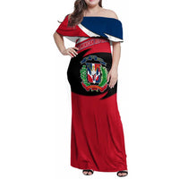 Dominican Republic Flag Family Matching Off Shoulder Maxi Dress and Hawaiian Shirt with Map National Coat of Arms Island Silhouette - Wonder Print Shop