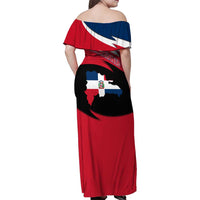 Dominican Republic Flag Family Matching Off Shoulder Maxi Dress and Hawaiian Shirt with Map National Coat of Arms Island Silhouette - Wonder Print Shop
