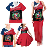 Dominican Republic Flag Family Matching Tank Maxi Dress and Hawaiian Shirt with Map National Coat of Arms Island Silhouette - Wonder Print Shop