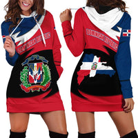 Dominican Republic Flag Hoodie Dress with Map National Coat of Arms Island Silhouette - Wonder Print Shop