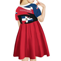 Dominican Republic Flag Kid Short Sleeve Dress with Map National Coat of Arms Island Silhouette - Wonder Print Shop