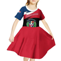 Dominican Republic Flag Kid Short Sleeve Dress with Map National Coat of Arms Island Silhouette - Wonder Print Shop