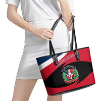 Dominican Republic Flag Leather Tote Bag with Map National Coat of Arms Island Silhouette - Wonder Print Shop