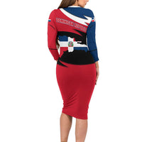 Dominican Republic Flag Long Sleeve Bodycon Dress with Map National Coat of Arms Island Silhouette - Wonder Print Shop