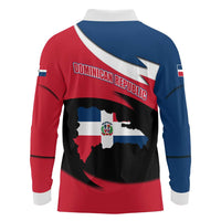 Dominican Republic Flag Long Sleeve Polo Shirt with Map National Coat of Arms Island Silhouette - Wonder Print Shop