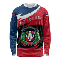 Dominican Republic Flag Long Sleeve Shirt with Map National Coat of Arms Island Silhouette - Wonder Print Shop
