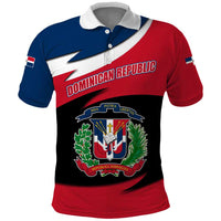 Dominican Republic Flag Polo Shirt with Map National Coat of Arms Island Silhouette - Wonder Print Shop