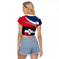 Dominican Republic Flag Raglan Cropped T Shirt with Map National Coat of Arms Island Silhouette - Wonder Print Shop