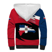 Dominican Republic Flag Sherpa Hoodie with Map National Coat of Arms Island Silhouette - Wonder Print Shop