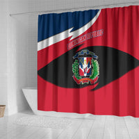 Dominican Republic Flag Shower Curtain with Map National Coat of Arms Island Silhouette - Wonder Print Shop