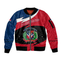 Dominican Republic Flag Sleeve Zip Bomber Jacket with Map National Coat of Arms Island Silhouette - Wonder Print Shop