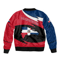 Dominican Republic Flag Sleeve Zip Bomber Jacket with Map National Coat of Arms Island Silhouette - Wonder Print Shop