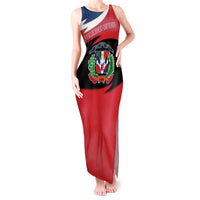 Dominican Republic Flag Tank Maxi Dress with Map National Coat of Arms Island Silhouette - Wonder Print Shop