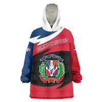 Dominican Republic Flag Wearable Blanket Hoodie with Map National Coat of Arms Island Silhouette - Wonder Print Shop