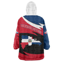 Dominican Republic Flag Wearable Blanket Hoodie with Map National Coat of Arms Island Silhouette - Wonder Print Shop