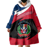 Dominican Republic Flag Wearable Blanket Hoodie with Map National Coat of Arms Island Silhouette - Wonder Print Shop
