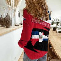 Dominican Republic Flag Women Casual Shirt with Map National Coat of Arms Island Silhouette - Wonder Print Shop