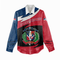 Dominican Republic Flag Women Casual Shirt with Map National Coat of Arms Island Silhouette - Wonder Print Shop