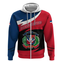 Dominican Republic Flag Zip Hoodie with Map National Coat of Arms Island Silhouette - Wonder Print Shop