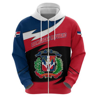 Dominican Republic Flag Zip Hoodie with Map National Coat of Arms Island Silhouette - Wonder Print Shop