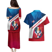 Dominican Republic Flag Couples Matching Puletasi and Hawaiian Shirt with Map National Coat of Arms Island Silhouette - Wonder Print Shop