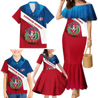 Dominican Republic Flag Family Matching Mermaid Dress and Hawaiian Shirt with Map National Coat of Arms Island Silhouette - Wonder Print Shop