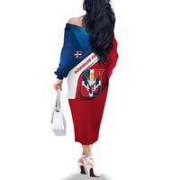 Dominican Republic Flag Family Matching Off The Shoulder Long Sleeve Dress and Hawaiian Shirt with Map National Coat of Arms Island Silhouette - Wonder Print Shop