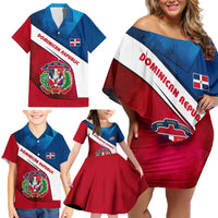 Dominican Republic Flag Family Matching Off Shoulder Short Dress and Hawaiian Shirt with Map National Coat of Arms Island Silhouette - Wonder Print Shop