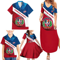 Dominican Republic Flag Family Matching Summer Maxi Dress and Hawaiian Shirt with Map National Coat of Arms Island Silhouette - Wonder Print Shop
