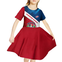 Dominican Republic Flag Kid Short Sleeve Dress with Map National Coat of Arms Island Silhouette - Wonder Print Shop