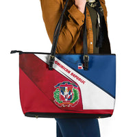 Dominican Republic Flag Leather Tote Bag with Map National Coat of Arms Island Silhouette - Wonder Print Shop