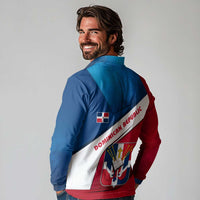 Dominican Republic Flag Long Sleeve Polo Shirt with Map National Coat of Arms Island Silhouette - Wonder Print Shop