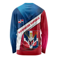 Dominican Republic Flag Long Sleeve Shirt with Map National Coat of Arms Island Silhouette - Wonder Print Shop